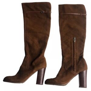 ANTONIO MELANI Brown Heeled Boots with Chunky Heel and Suede Material